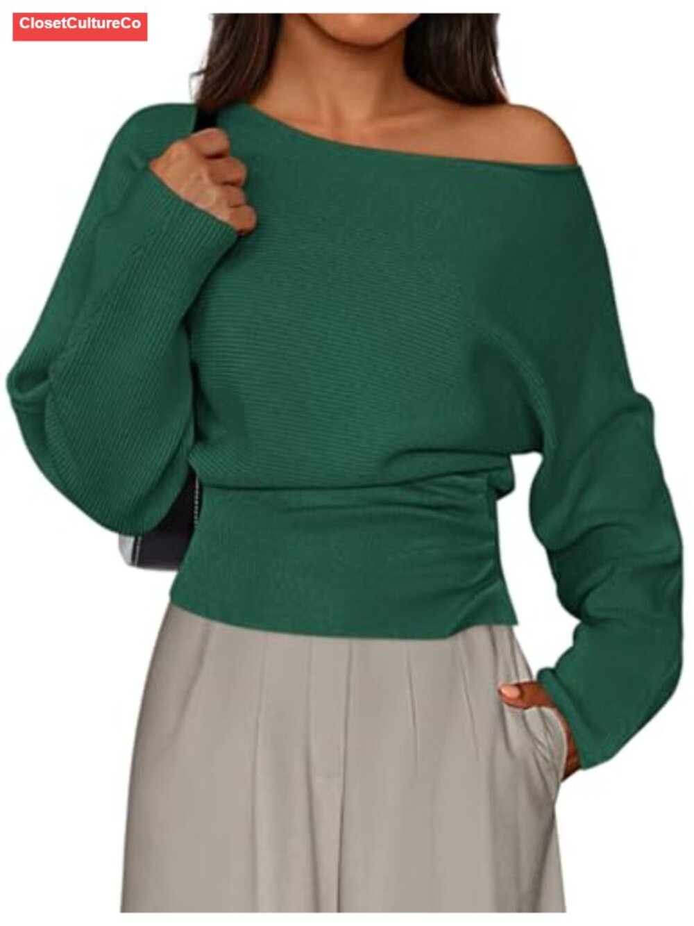 Off Shoulder Ribbed Knit Sweater Pullover Long Sleeve Fall Going Out Top